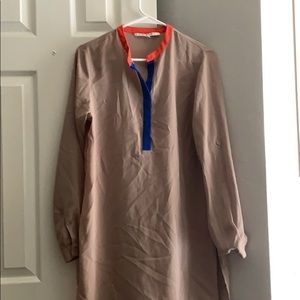 Taupe,Royal and orange blouse